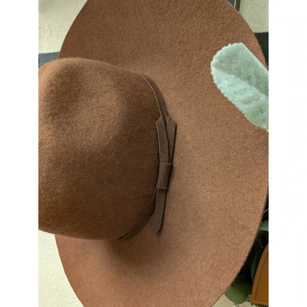 Nordstrom‎ Brown 100% Wool Wide Brim Floppy Fedora Hat Adjustable One Size